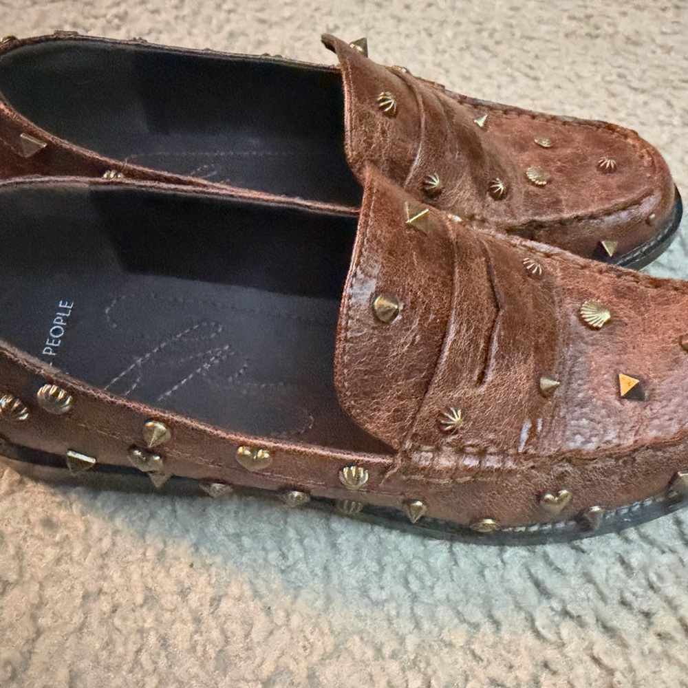 Brown Free People Suki Studded Loafers (size 39) - Picture 3 of 4